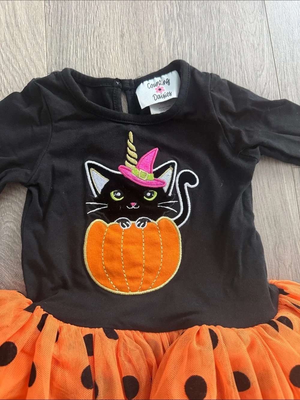 Counting Daisies Black & Orange Halloween Cat Pumpkin Dress